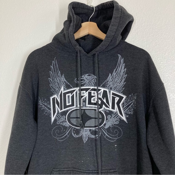 No Fear Hoodie Y2K Mens Medium Grunge Skate  Dark Gray Tribal - Picture 2 of 16